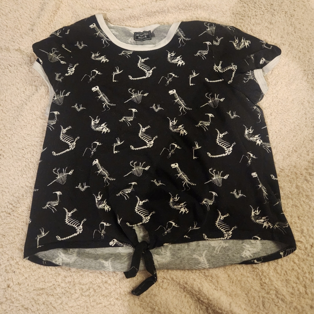 Xl midnight hour dinosaur skelton tie crop top